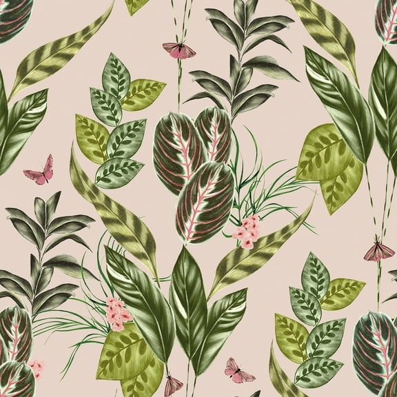 ohpopsi Spirit Light Pink Tropical Foliage Wallpaper, 19.7-in by 33-ft, 54.18 sq. ft.