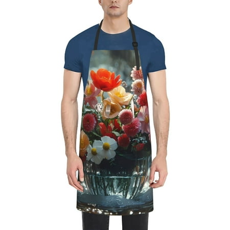 

Rateoe Vibrant Bouquet Waterfall Aprons with Pocket Men Womens Aprons Waterproof Adjustable Cooking Aprons for Kitchen Gardening and Salon