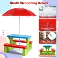 thumbnail image 7 of DORTALA Kids Picnic Table, Outdoor Toddler Table and  Set with Removable Umbrella, Plastic Kids Activity Table Set for Backyard, Garden, Nursery, Gift for Boys Girls Age 3+, Red, 7 of 7