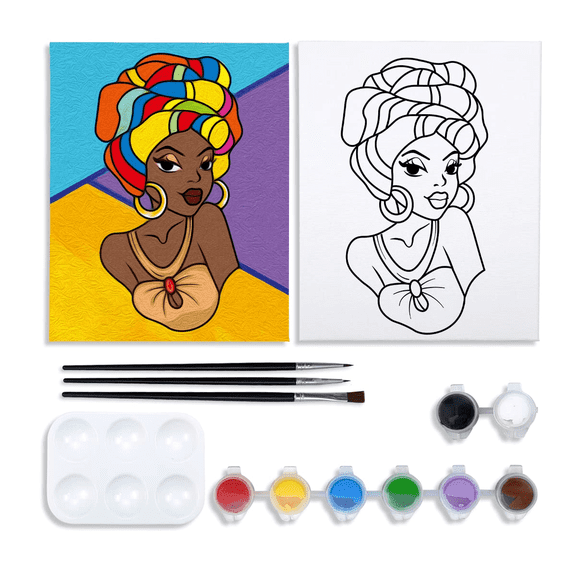 VOCHIC Canvas Painting Kit Pre Drawn Canvas for Painting for Adults Party Party Kits Paint and Sip Party Supplies 8x10 Canvas to Paint Girl 8 Acrylic Colors,3 Brush,1 Pallet Paint Art Set