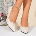 thumbnail image 2 of Stiletto Heels for Women Closed Toe High Heeled Leather Pointed Pumps Sexy Comfortable Slip on Classic Wedding Dressy Shoes White Size 8, 2 of 7