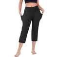 thumbnail image 2 of Petite Capris for Women with Pockets Below Knee Pull on Athletic Yoga Capri Leggings High Waist Straight Leg Exercise Workout Summer Crop Pants Black 3XL, 2 of 4