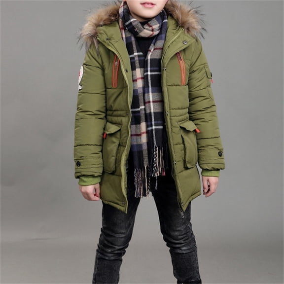 EnJoCho Boys Winter Coat Warm Quilted Puffer Jacket Water 𝖱esistant Parka Detachable F𝗎r Hood Big Kids Outerwear Jacket Parka Coat
