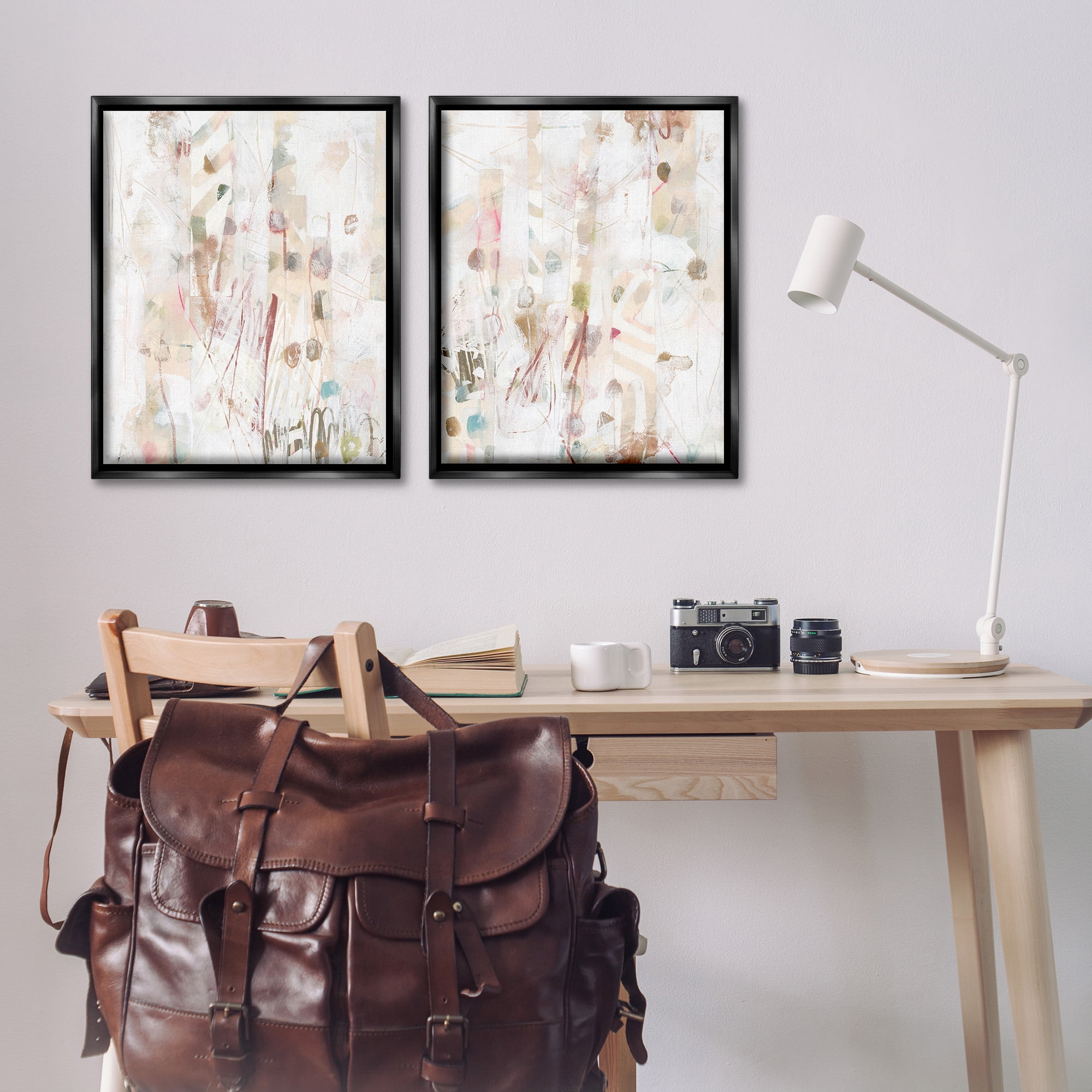 Stupell Industries Subtle Chaotic Patterns Abstract Painting Black Floater Framed Canvas Art Print Wall Art, 25 x 31, Set of 2