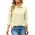 thumbnail image 4 of Nestiefly Polo Shirts for Women 3/4 Sleeve Tops Golf Tees Collared Cotton Shirt Business Casual Womens Tops Beige XXL, 4 of 5