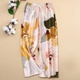 thumbnail image 2 of VNKIDY Womens Floral Print High Waist Drawstring Elastic Waist Wide Leg Pants Loose Fit Lightweight Casual Trousers For Summer Daily Wear White One Size, 2 of 3