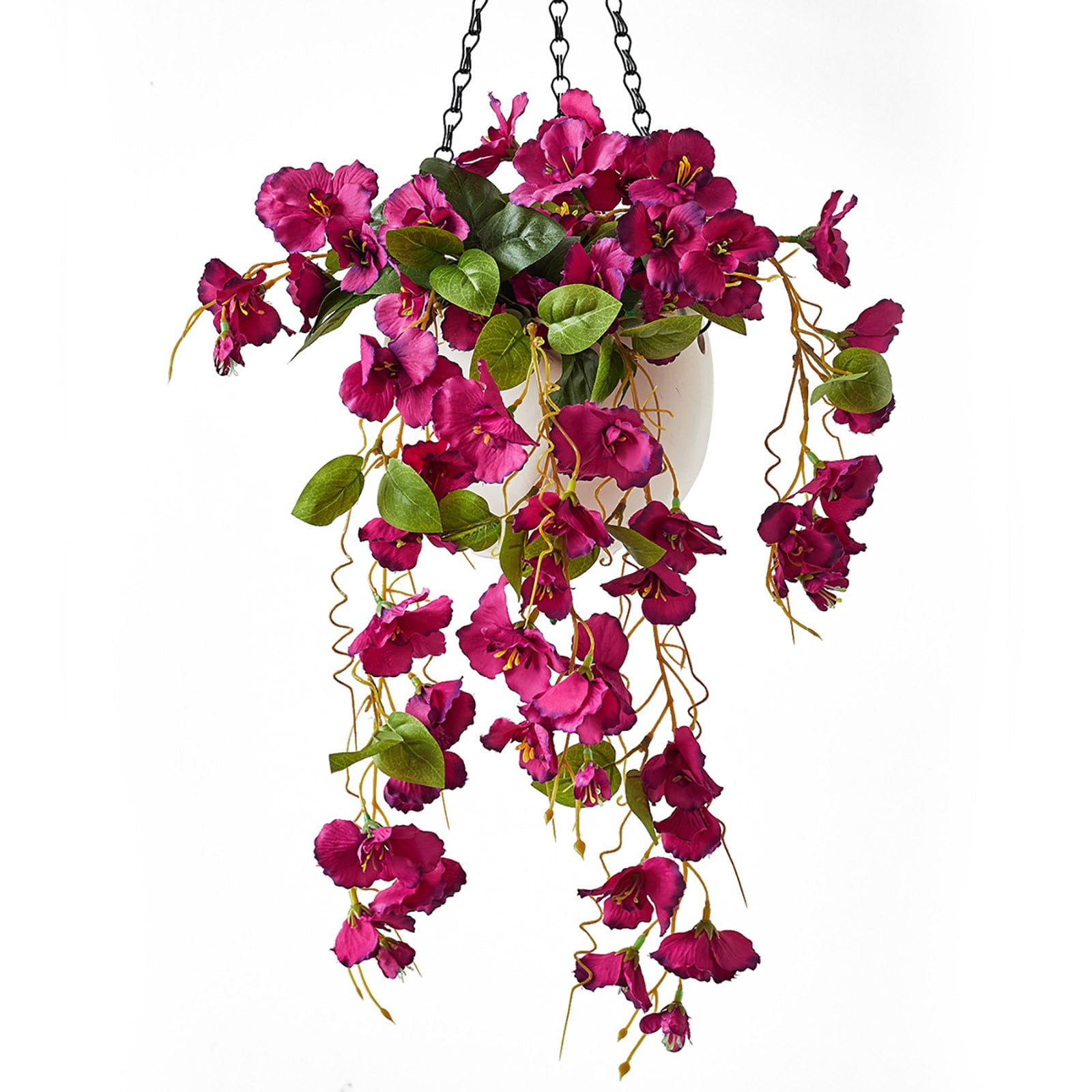 2pcs Artificial Fake Hanging Hibiscus Flowers Plants Baskets for Outdoor Outside Spring Summer Decoration, Faux Silk Hibiscus Long Vines in Planter UV Resistant Realistic Flowers