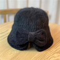 thumbnail image 4 of CoCopeaunts Fashion Bowknot Women's Bucket Hat Autumn Winter Fuzzy Warm Hat Solid Color Wide Brim Ponytail Basin Hat for Girl, 4 of 8