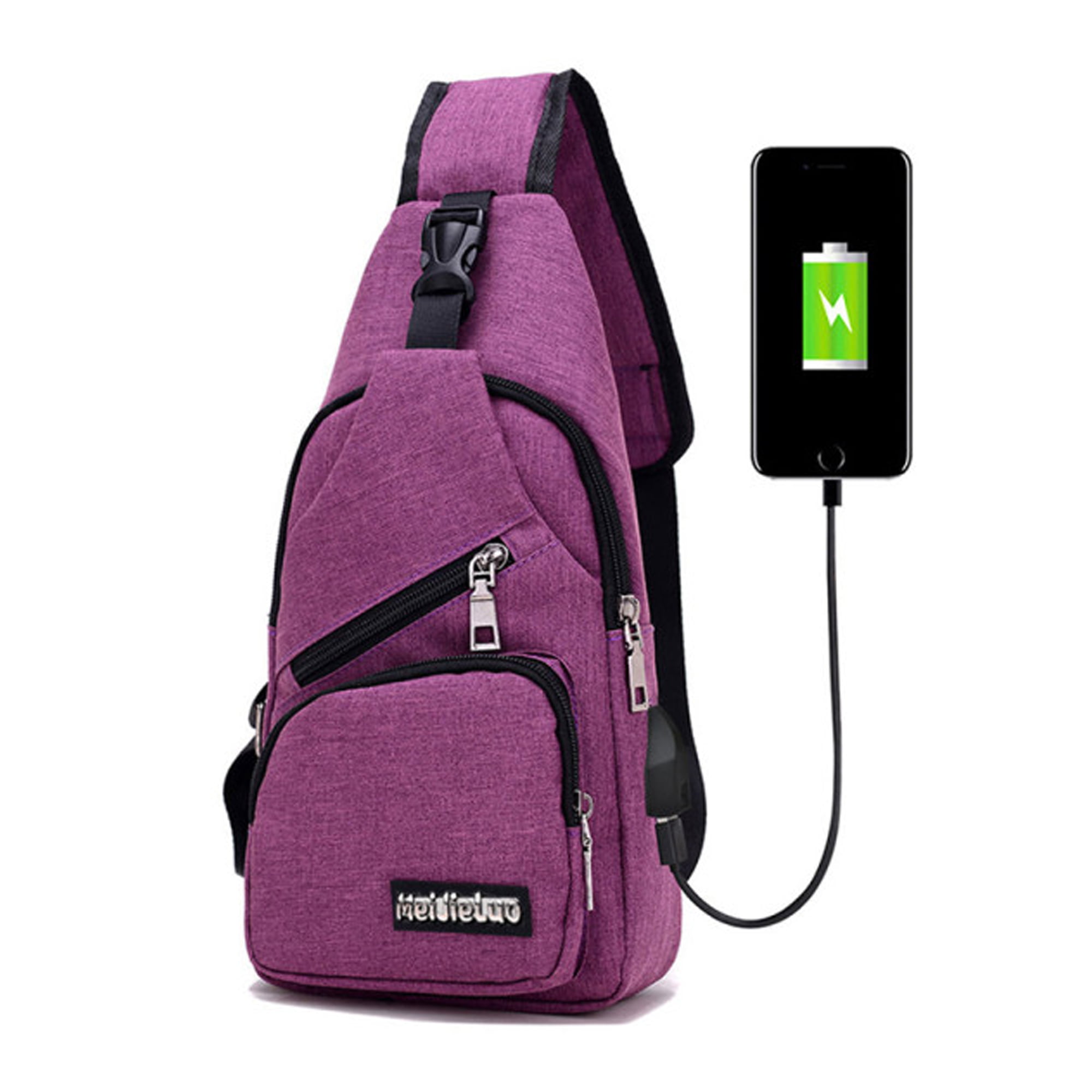 Women's Men's Canvas Mobile Phone Knapsack Rucksack Chest Pack Charge Waist Bag 