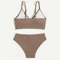 thumbnail image 5 of Girls Swimsuit 2 Piece High Waisted Spaghetti Strap Bikini Set Ribbed Solid Bathing Suit Beach Sport Girls' Swimwear Brown 10-12 Years, 5 of 6