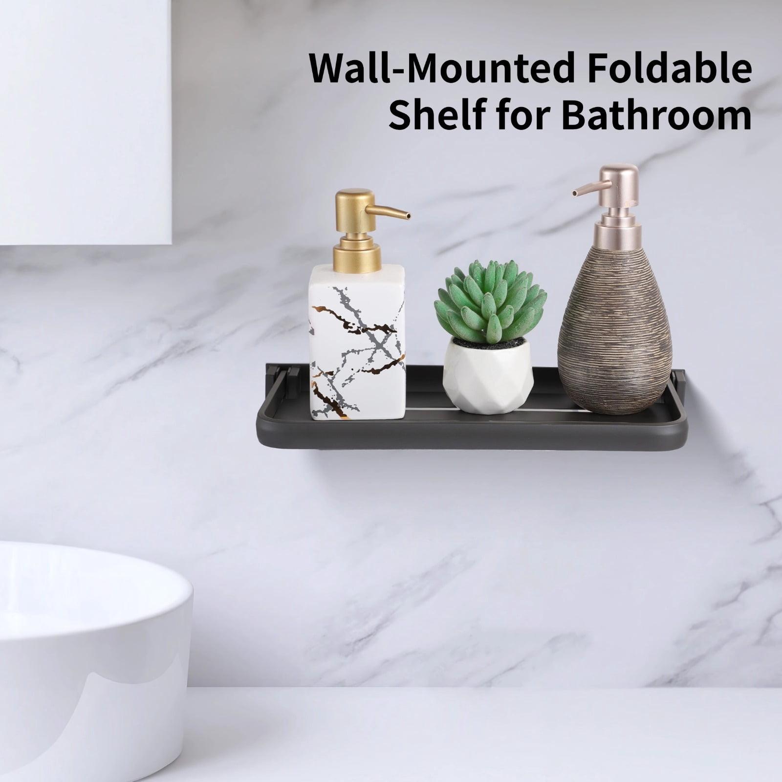 2 Pack Wall-Mounted Foldable Shelf for Bathroom & RV – Aluminum Storage Rack with Partition & Edge, Space-Saving Organizer for Phones, Books & Toiletries, Easy Install