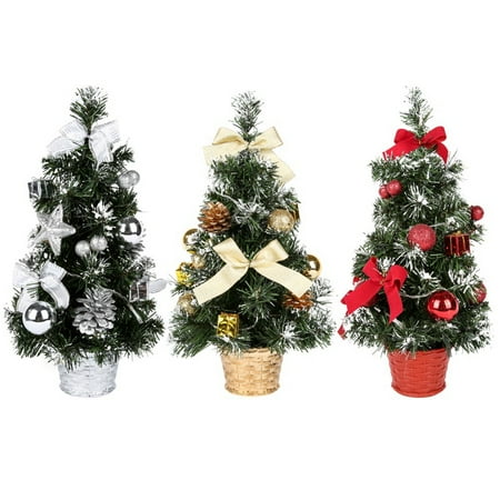 Red And Silver Xmas Tree 40CM Tall Battery Powered Luxury Tabletop Christmas Tree Hanging Decorations Pine Tree (Battery Not Included) ()