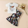 thumbnail image 2 of Odeerbi Baby Girls Clothes Toddler Outfit Cotton Crew Neck Short Sleeve 2024 Casual Cow Print Trousers Bell-bottoms Set Yellow, 2 of 9