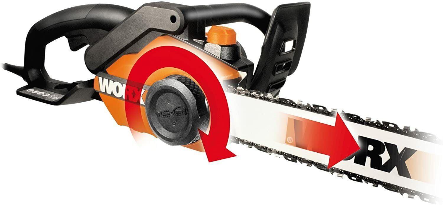 Worx WG304.2 18in 15 Amp Electric Chainsaw with Auto-Tension, Chain Brake