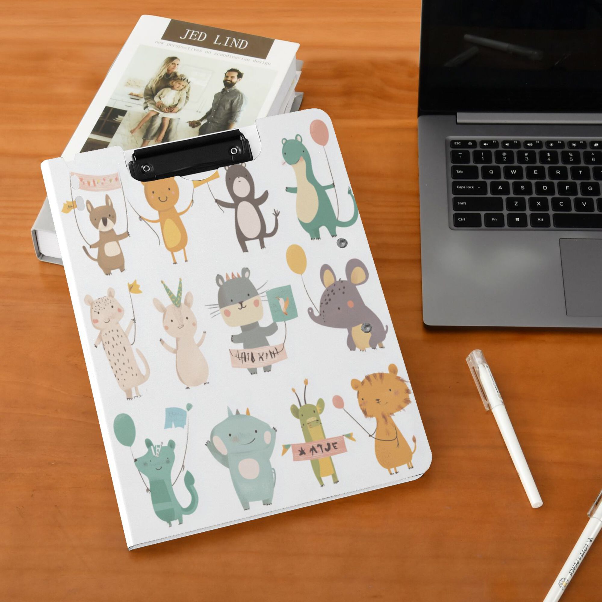 FORMRS A4 Clipboard Folder with Pen Holder Horizontal Foldable School Office Binder, Cute Animal