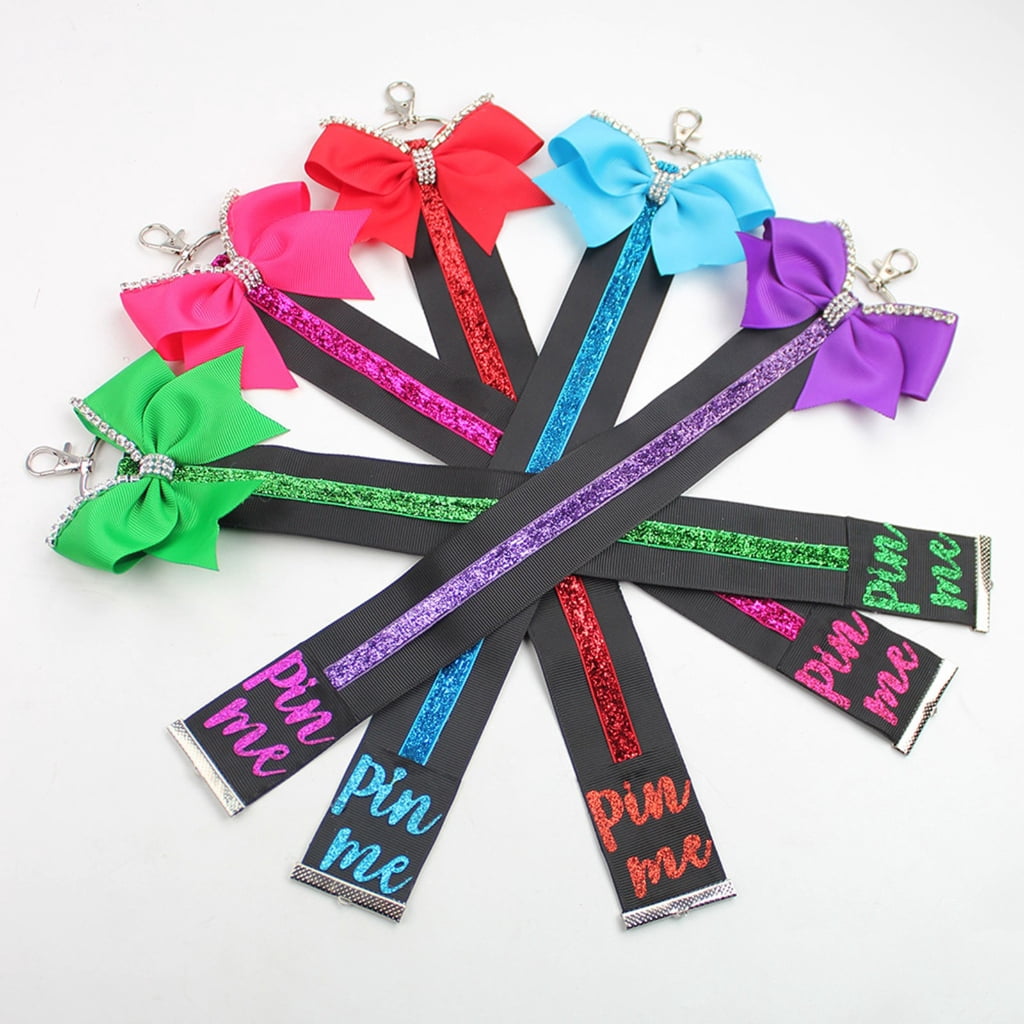 Pin Me Cheer Glitter Keychain with Bowknot Rhinestones Sports Accessories for Women Cheerleader Bag Backpack Pendant