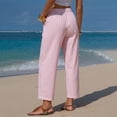 thumbnail image 6 of Delayuji Women's Linen Pants Striped Cropped Pants Casual High Waist Loose Fit Summer Beach Pants With Pockets Beach Vacation Clothing, 6 of 7
