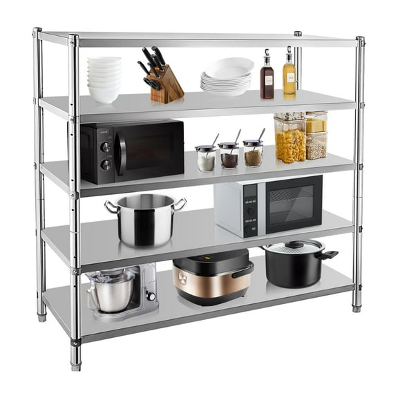Stainless Steel Shelving, 3/4/5 Tier Adjustable Shelf Storage Unit, Stainless Steel Heavy Duty Shelving for Kitchen Commercial Office Garage Storage