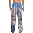 thumbnail image 3 of Uemuo Majestic Fantasy Castle Pattern Men's Wide Leg Palazzo Lounge Pants with Pockets Light Weight Loose Comfy Casual Pajama Pants-X-Large, 3 of 9