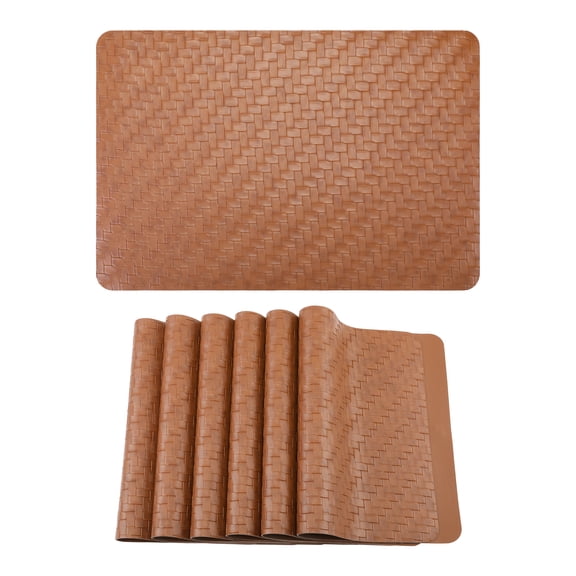 Unique Bargains 6Pcs Faux Leather Rectangle Placemats Brown 17.7x11.8inch