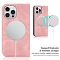 thumbnail image 3 of Dteck Strong Magnetic Case for iPhone 16 Pro, Compatible with MagSafe, iPhone 16 Pro Wallet Case with RFID Blocking Holder Slots, PU Leather Flip Folio Cover Kickstand Shockproof,Pink, 3 of 9