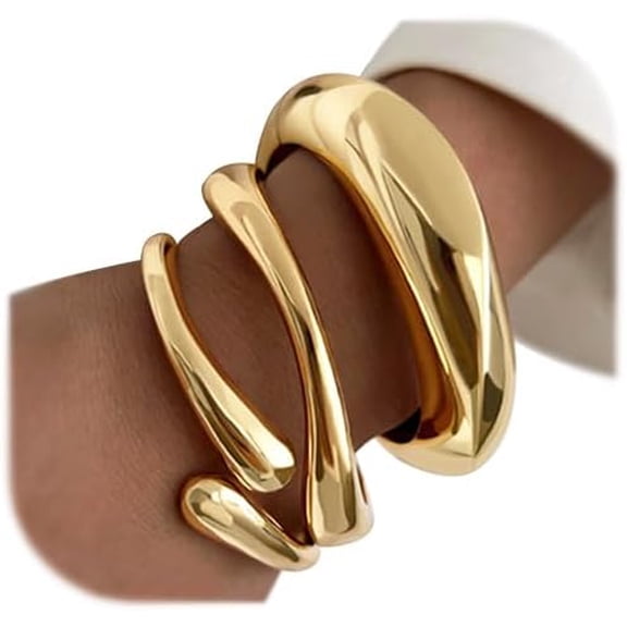 DESIGNICE Chunky Gold Bangle Bracelets for Women,Dainty 14K Gold Plated Big Stackable Bangles Set,Trendy Statement Cuff Bracelet Stack Summer Beach Jewelry Gifts