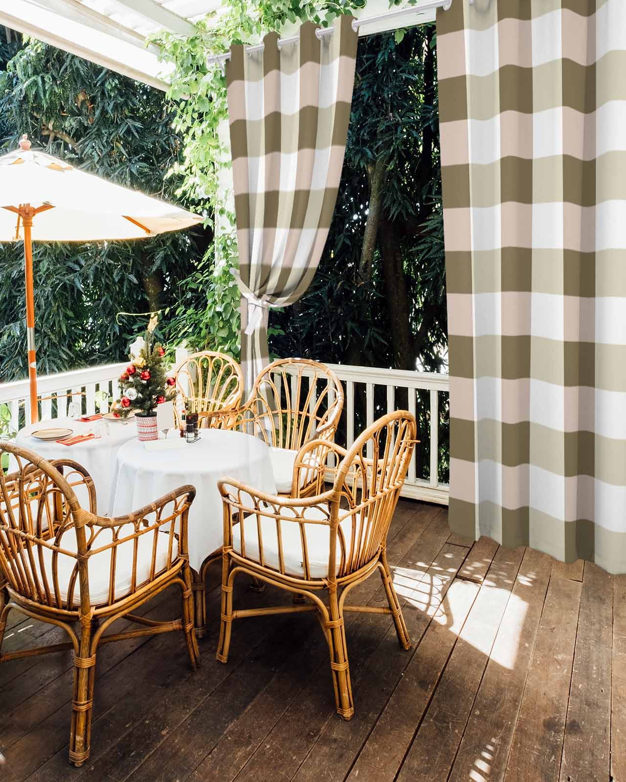 Outdoor Curtains for Patio, Brown Plaid Waterproof Blackout Outside Curtain for Porch/Pergola/Gazebo, Spring Summer Farmhouse Buffalo Checkered Thermal Insulated Drapes, 1 Panel, 54 x 84 Inch