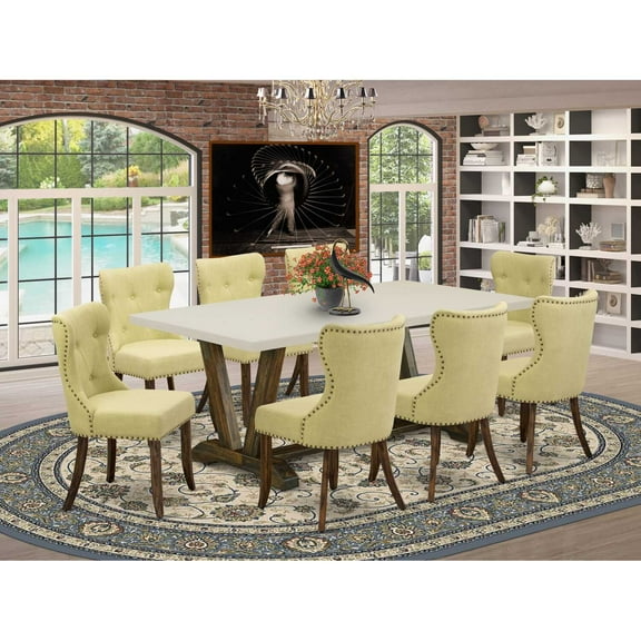 East West Furniture V-Style 9Pcs Wood Dining Set in Jacobean Brown/Limelight