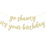 Go Shawty It's Your Birthday Banner, Hip Hop Birthday Party Decorations Supplies, Rap Theme Bday Bunting Sign, Pre-Strung, Photo Props (Gold)