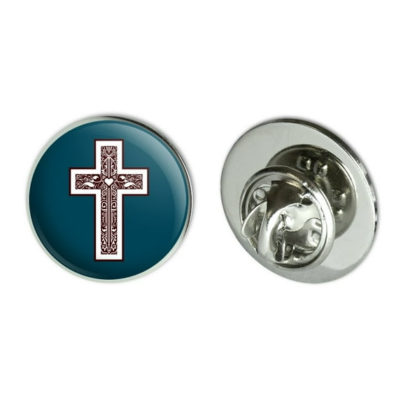 Cross with Heart Christianity Metal 0.75" Lapel Hat Pin Tie Tack Pinback