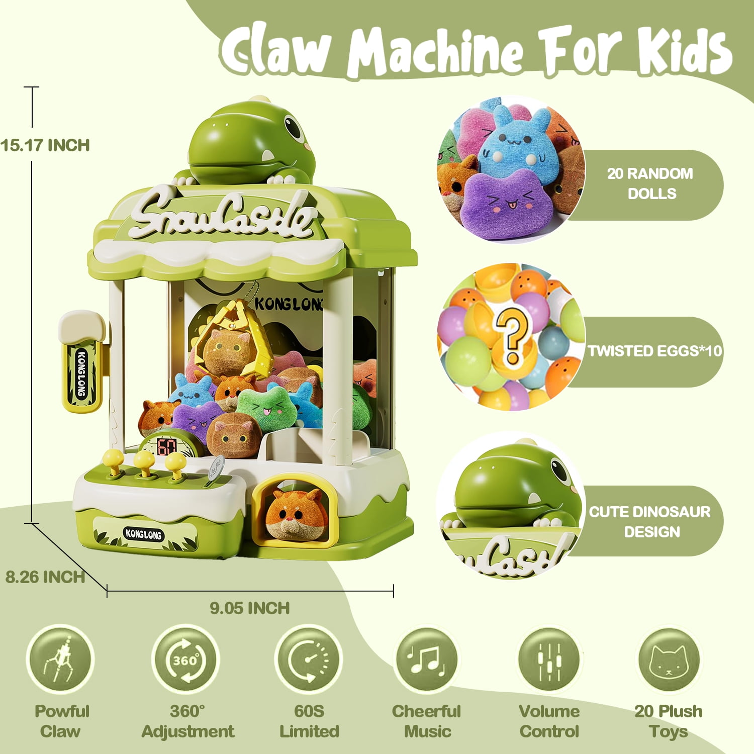 Risehigh Claw Machines for Kids Dinosaur Toys for Boys Age 6+, Arcade Toy Games with Light Music, Candy Dispenser Machine Mini Vending Machine with 30 Accessories Christmas Birthday Gifts Age 6-12