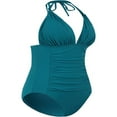 thumbnail image 2 of Women‘s Summer Swimsuit Jumpsuit  Solid Color V-Neck Ruched Triangle Bikini Slim Fit Beachwear, 2 of 7