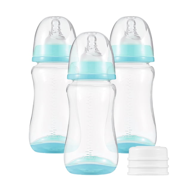 Biberón Biberones con pezón de silicona y cubierta de almacenamiento Biberones para lactancia para alimentos para bebés PP Botellas de almacenamiento de leche Capacidad de 300 ml Biberones para bebés Meterk Biberón
