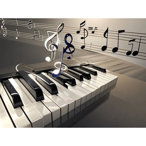 Music Notes Piano Keyboard 5D Diamond Art DIY Kits Diamond Painting Full Round Drill Rhinestones by Number Embroidery Arts and Crafts for Living Room Home Wall Decor 12x16 inch / 30x40cm