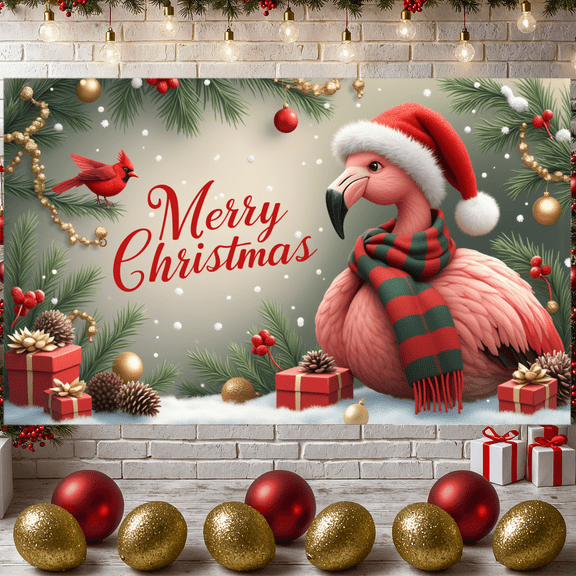Festive Flamingo Merry Christmas Banner Decorative Design Indoor Decoration for Holiday Party Celebration Event