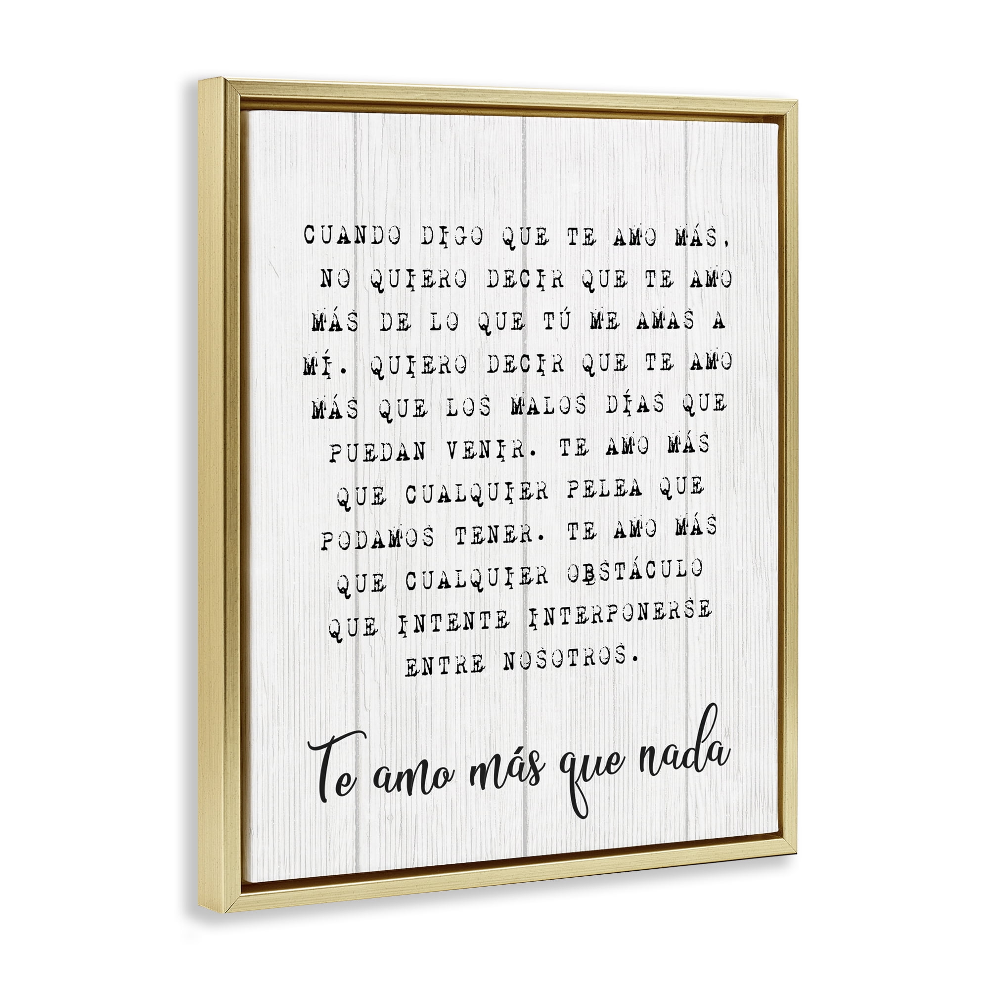 Stupell Industries Te Amo Sin Límites Inspirational Quotes & Sayings Painting Gold Floater Framed Art Print Wall Art, 17 x 21