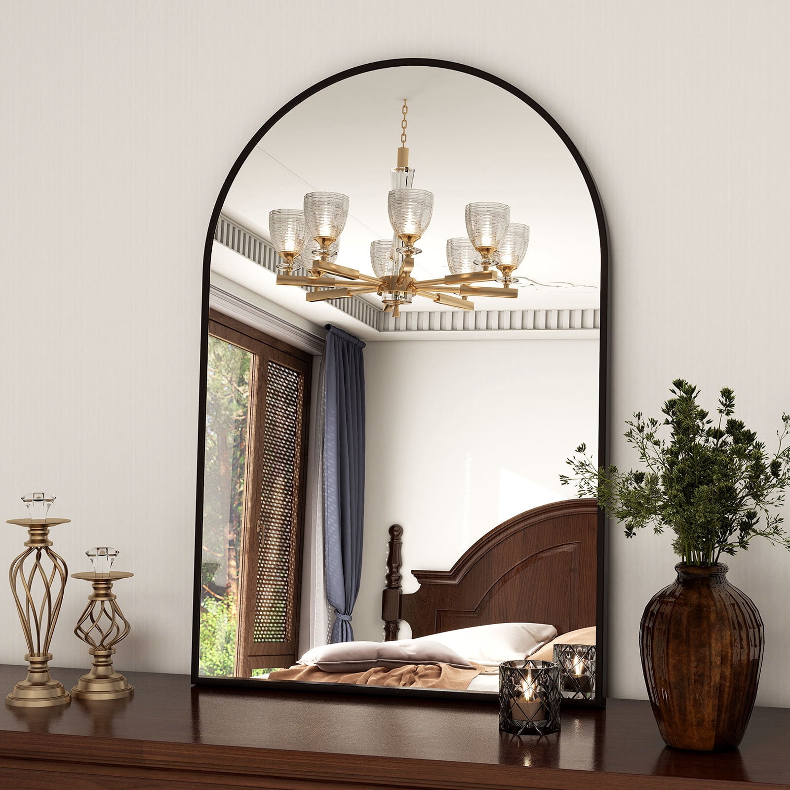 SHATTERVIEW 24"x38" Bathroom Wall Mounted Mirror Arched Hanging Vanity Mirror, Black