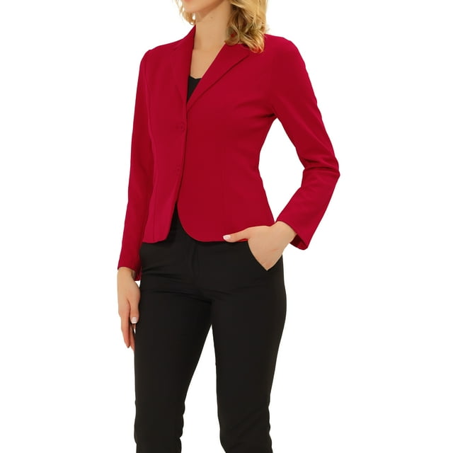 INSPIRE CHIC Blazer de Travail pour Femme Col à Revers Veste à Manches Longues Blazer de Complet TG Rouge