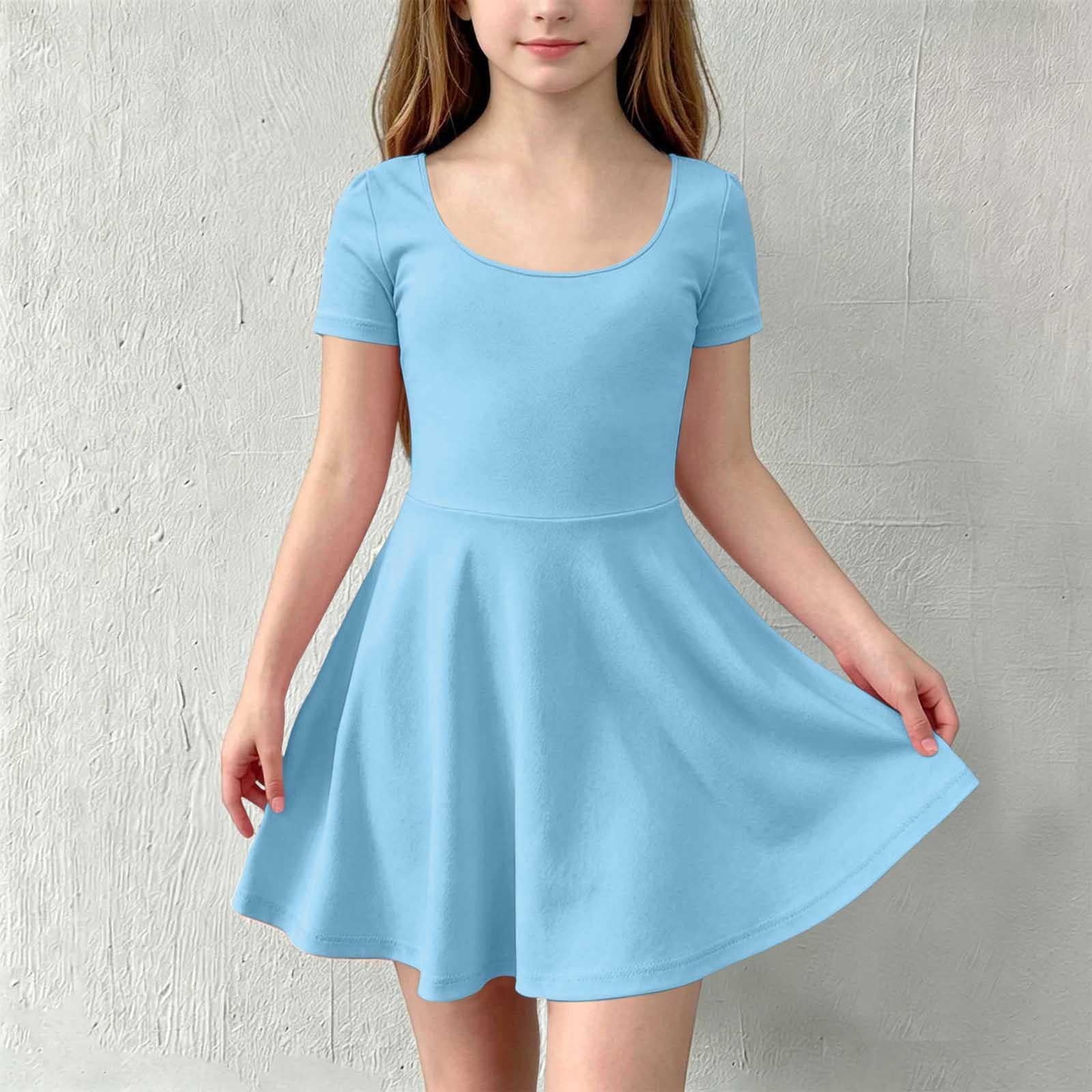 ATOGUTA Athletic Dress for Girls Blue Ruffle Summer Dresses Cute Birthday Party Princess Sundress 5T-15