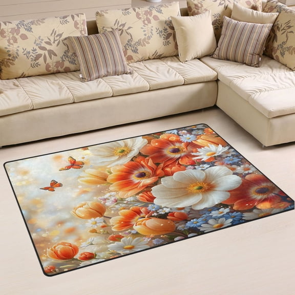 Ryvnso Flower Butterfly Area Floor Mat Non-Slip Carpet Soft Rugs Doormats 31" x 20"