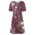 thumbnail image 4 of Yghzkop Women's Summer Floral Print Short Sleeve Dress Round Neck Casual Sundress Loose Fit Breathable T Shirt Dress Everyday Midi Dress, 4 of 5