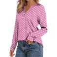 thumbnail image 4 of Fall Womens Shirts, Comdrip Long Sleeve Striped Shirts for Women Casual Loose Fit Button Down V Neck Tops Plaid Polka Tees Fall Work Blouse Womens Fall Top Pink L, 4 of 5