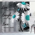 thumbnail image 3 of Teal Floral Shower Curtain, Live Laugh Love Inspirational Quote Turquoise White Daisy Flower Blue Butterfly Modern Bathroom Decor, Waterproof Fabric Shower Curtain Set, 72 X 72 Inch, Raindrop, 3 of 6