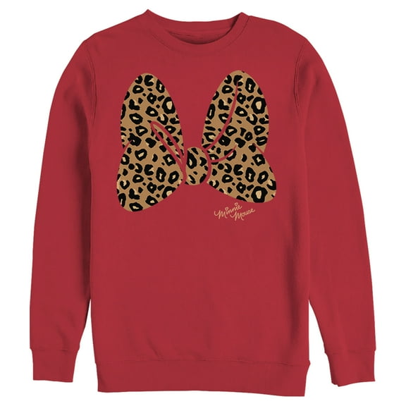 Men's Mickey & Friends Cheetah Print Minnie Mouse Bow Sweatshirt Red Large