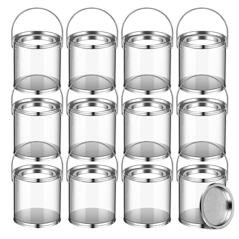 12Pack Mini Clear Plastic Paint Cans Small Empty Paint Cans for Crafts