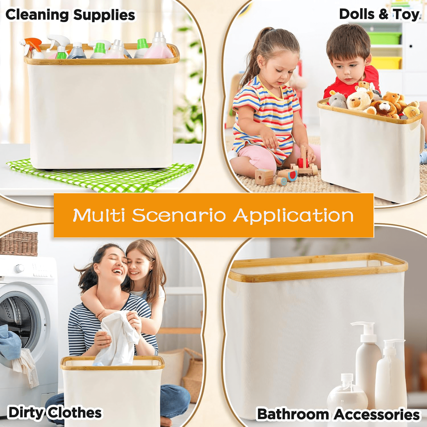 Toilet Paper Storage Toilet Paper Organizer with Lid Free Standing Toilet Paper Bin with Footbase for Bathroom, Bamboo, Collapsible Toilet Paper Container Holder for up to 9 Mega Rolls (Beige)