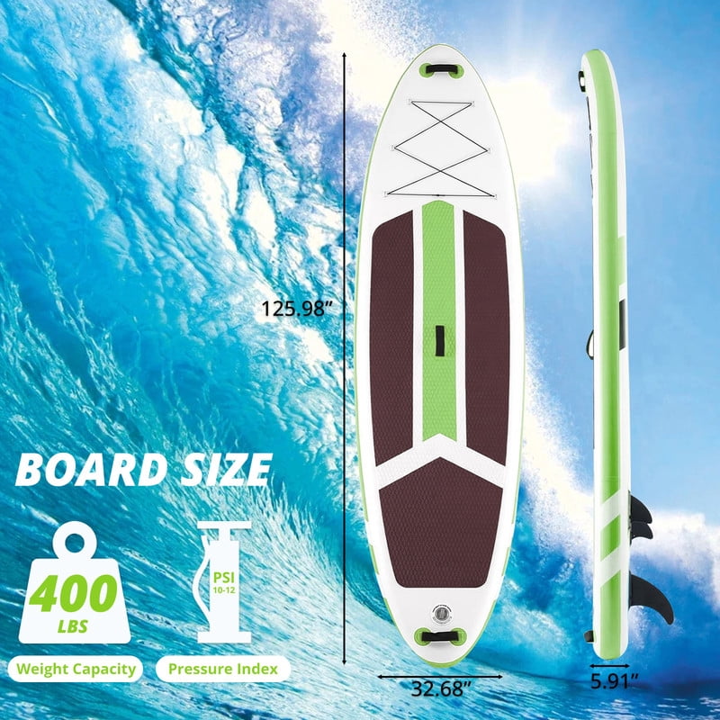 Simenmax Inflatable Stand Up Paddle Board, 400lbs Capacity SUP with Non-Slip EVA Deck, Adjustable Paddle & Backpack, Premium PVC, BrownGreen