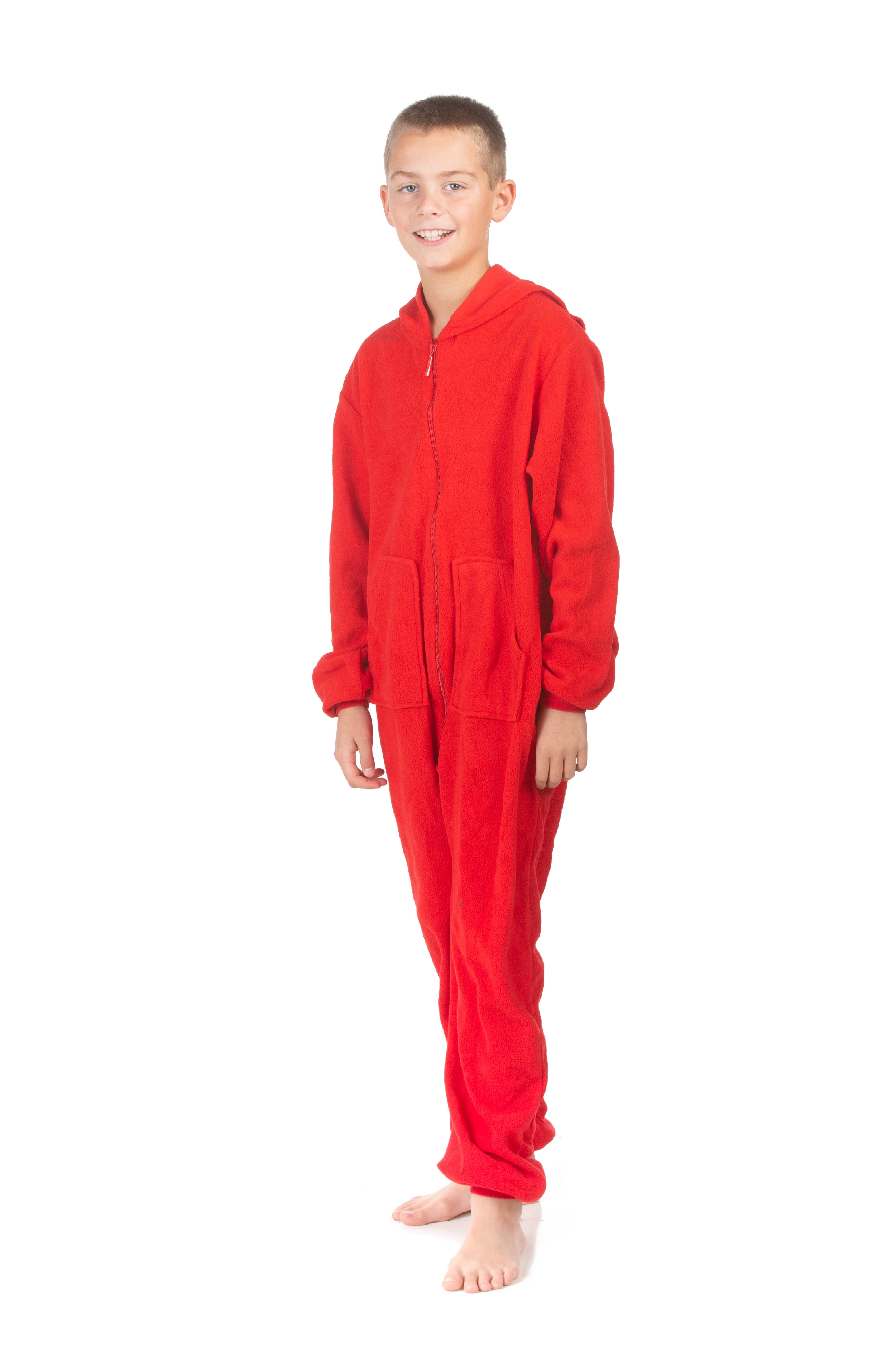 Big Feet Pjs Kids Red Fleece Hoodie Footed Onesie Pajamas for Boys & Girls Size 8