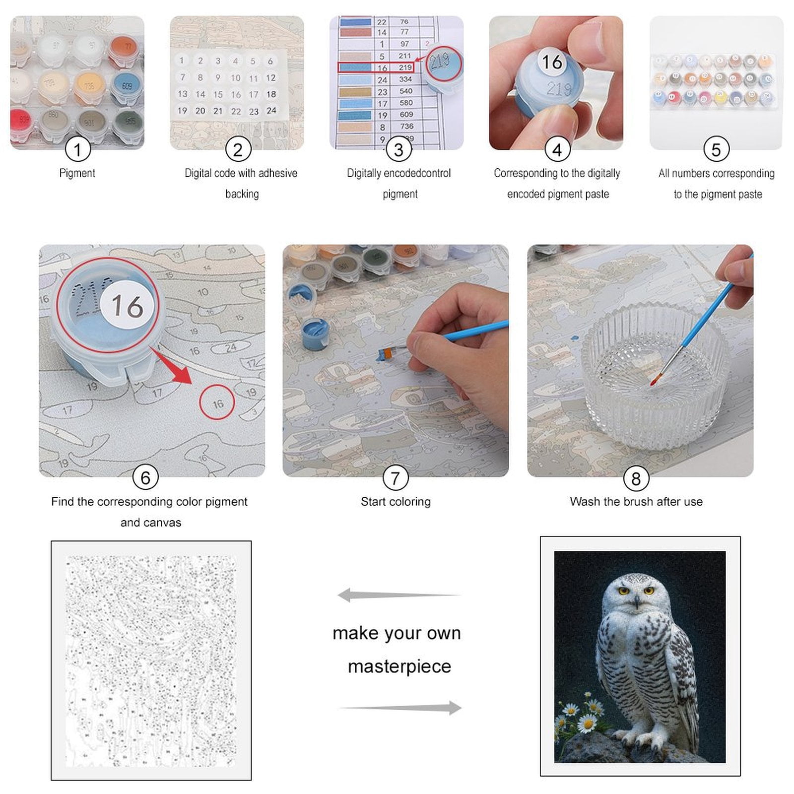 Paint by Numbers Kit for Adults, White Owl Perched On Rock Daisies Paint by Numbers, Easy Paint by Numbers Kit for Adults Beginner, DIY Adult Paint by Number Kits on Canvas, Home Decor