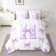 thumbnail image 2 of Homewish Cartoon Monogrammed H Twin Bedding Sets 7-Piece for Teens, Kawaii Princess Bow-tie Bedding Comforter Set, Purple Letter Reversible Sheet Sets, Breathable Home Decor, 2 of 7